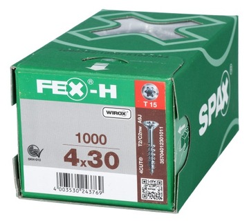 Wkręt do okuć SPAX 4x30 1000szt FEX okna drewniane