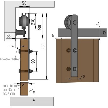 Prowadnica ścienna system do drzwi przesuwnych czarna ROKA-SPK retro loft