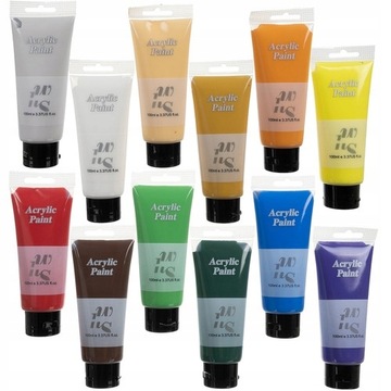 FARBY AKRYLOWE ZESTAW FARB AKRYLOWYCH 12szt 100ml