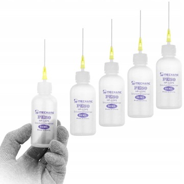 5X BUTELKA Z IGŁĄ HP LDPE 50ml DOZOWNIK PRECYZYJNY NA ACETON KWAS ETANOL