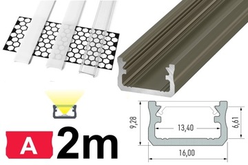 PROFIL DO TAŚM LED ALU TYP A INOX 2M + KLOSZ