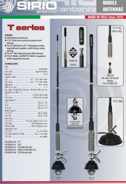 Крепление CB SIRIO T3 АНТЕННА 27 63 см СПИРАЛЬНАЯ ЭФФЕКТИВНАЯ + SF40 для бездорожья