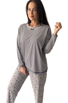 Piżama dwuczęściowa damska bawełniana w paski długi rękaw r. 4XL
