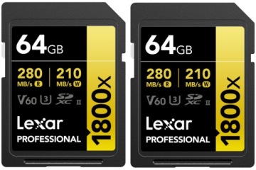 Karty Lexar SDXC Pro 1800x U3 UHS-II R280/W210 (V60) 64 GB dwupak