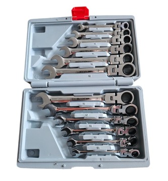 KLUCZE PŁASKIE OCZKOWE ŁAMANE Z GRZECHOTKĄ Cr-V 12szt. 8-19