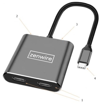 АДАПТЕР-ХАБ USB-C 3.1 4В1 2x HDMI 4K Адаптер USB 3.0 Power Delivery PD