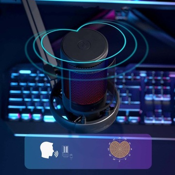 KOLOROWY MIKROFON POJEMNOŚCIOWY RGB Z WTYCZKĄ USB Z PRZYCISKIEM WYCISZANIA