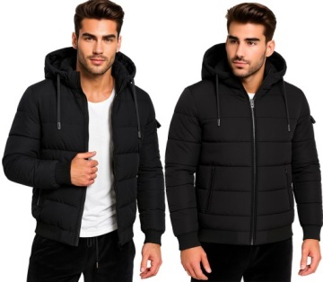 KURTKA MĘSKA Z KAPTUREM PUCHOWA OCIEPLANA ZIMOWA PIKOWANA CZARNA 4XL