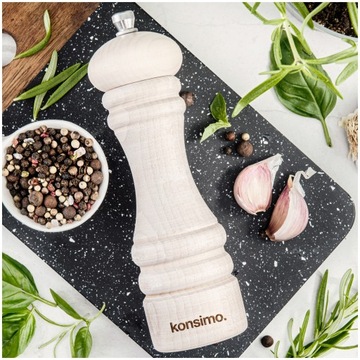 Drewniany młynek do pieprzu i soli biały 18cm