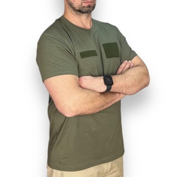 Bawełniana koszulka wojskowa z rzepami militarny zielony khaki t-shirt