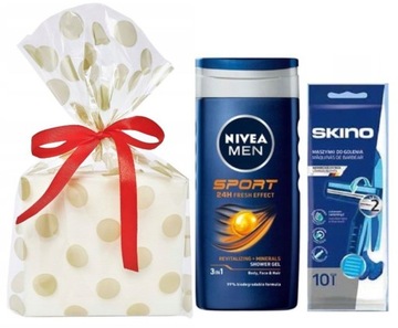 Zestaw prezentowy kosmetyków męskich Nivea Żel Sport + maszynki 10szt