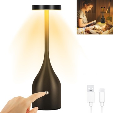 LAMPA STOŁOWA LED LAMPKA NOCNA BEZPRZEWODOWA STEROWANIE DOTYKOWE IP65 WODOODPORNA CZARNA
