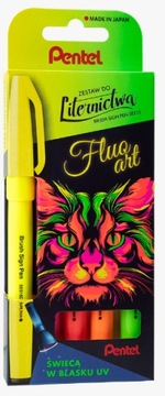 PENTEL ZESTAW DO LITERNICTWA Sign Brush Pen FLUO ART NOWOŚĆ