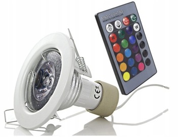 Halogen LED sufitowy z żarówką LED RGB i pilotem