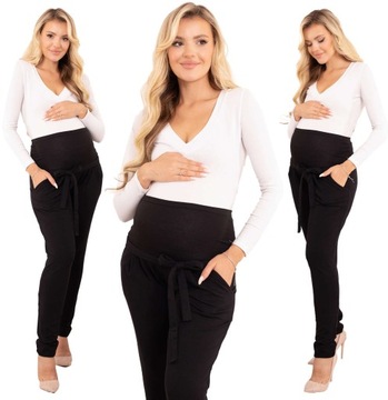 SPODNIE CIĄŻOWE DRESOWE Z PANELEM KOKARDKA S