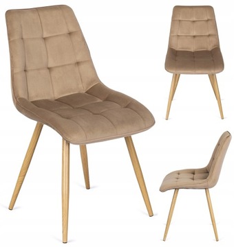 Krzesło Tapicerowane Skandynawskie Welurowe Jadalni Salon Loft Beżowe RODRI