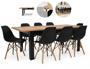 Stół z 8 krzesłami rozkładany zestaw skandynawski salonu dąb craft 90x160
