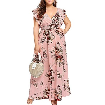 Sukienka rozkloszowana maxi długa PLUS SIZE 50 5XL