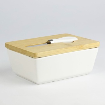 Фарфоровое масло с бамбуковой крышкой контейнером с ножом