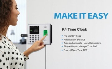 NGTeco K4 СЧИТЫВАТЕЛЬ ВРЕМЕНИ РАБОТЫ ОТПЕЧАТКОВ WiFi WiFi 2,4 ГГц аккумуляторный РЕГИСТРАТОР