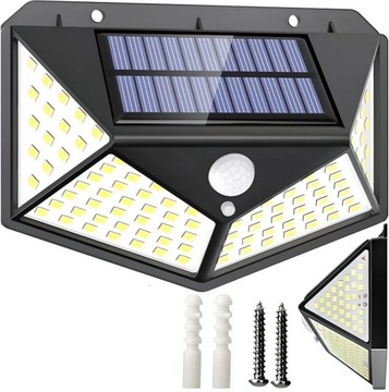 LAMPA SOLARNA 100 LED ELEWACYJNA OGRODOWA Z CZUJNIKIEM RUCH ZMIERZCHU ZEWN