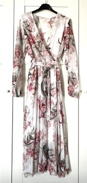 Sukienka damska wyszczuplająca midi elegancka szyfonowa plisowana rekaw