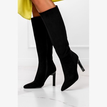 KOZAKI NA SZPILCE CZARNE ELEGANCKIE OBUWIE DAMSKIE OCIEPLANE r 41