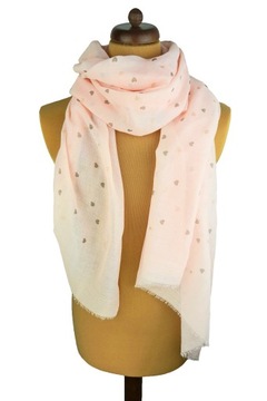 SZAL DAMSKI RÓŻOWY BABY PINK W DROBNE SERDUSZKA