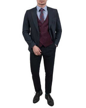 Kamizelka męska bordowa dwurzędowa elegancka Slim Fit - 58
