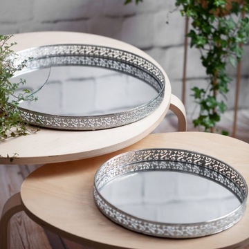 Серебряный декоративный поднос с зеркалом 40Х40 ГЛАМУР.