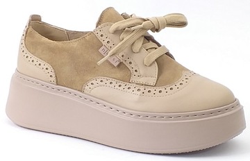 NESSI 24581 DAMSKIE SNEAKERSY PÓŁBUTY SKÓRZANE BEŻOWE WIĄZANE ZAMSZOWE 41