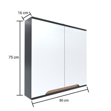 Szafka z lustrem szara 80 x 16 x 75 cm szary/dąb słoneczny, półmat Omeble