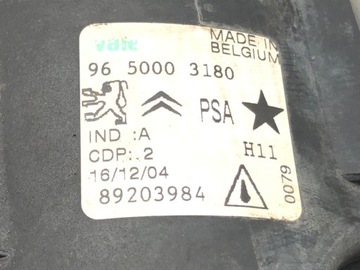 HALOGEN LEVÝ PŘEDNÍ PEUGEOT 607 9650003180