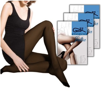 Rajstopy Gatta Julia STRETCH 15den 4-L caffe 3-pak