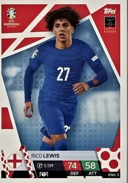 EURO 2024 TOPPS MATCH ATTAX ENG 3 RICO LEWIS ANGLIA