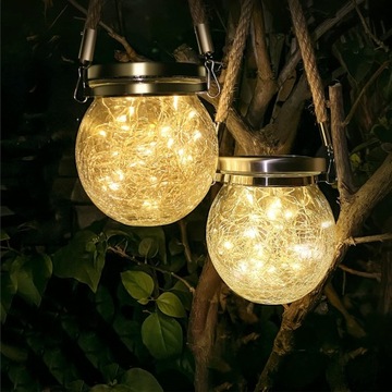 LAMPA SOLARNA LED LATARENKA WISZĄCA LAMPION CIEPŁA BIAŁA DEKORACJA 2 SZT