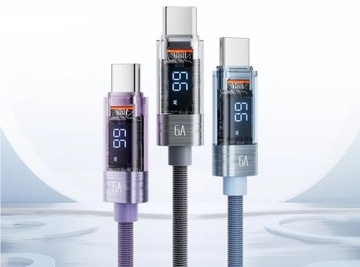 Кабель Tooki, 2 метра, USB A — Usb C, 6 А, 66 Вт, 2 м, синий ЖК-дисплей, метр.