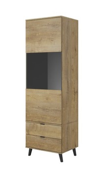 NEST W-2 witryna dąb lefkas/ czarny do salonu na nóżkach nowoczesna loft