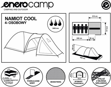 ТУРИСТИЧЕСКАЯ ПАЛАТКА НА 4 ЧЕЛОВЕКА, ТРОПИЧЕСКАЯ ТРОПИЧЕСКАЯ БАВОЧКА ENERO CAMP Cool