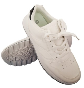 Damskie Półbuty Sneakersy Sportowe Adidasy Skórzane na Platformie Białe 37
