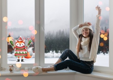 РОЖДЕСТВЕНСКАЯ наклейка на окно - ЛИСА-САНТА