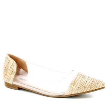 BEŻOWE BALERINY WIOSNA SZPIC SŁOMIANE B-282 r.38