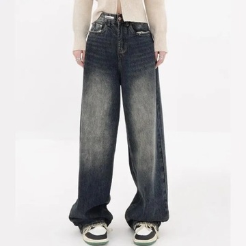 American Retro High Waist Straight Leg Loose Wide
