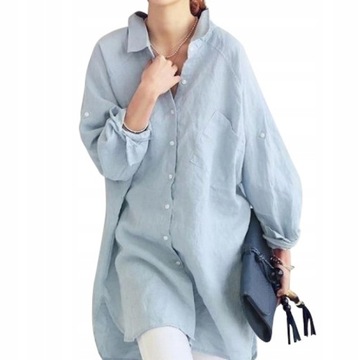 Elegancka Komfortowa Koszula Damska Plus Size Z Bawełniano-lnianej Tkaniny