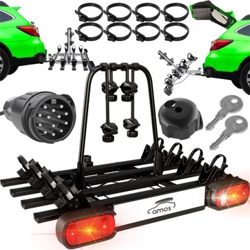 BAGAŻNIK ROWEROWY NA HAK PLATFORMA NA 4 ROWERY AMOS UCHYLANY 13 PIN + ZAMEK