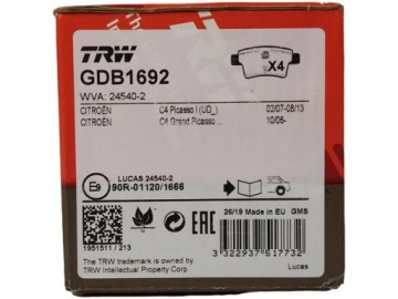 ЗАДНИЕ ТОРМОЗНЫЕ КОЛОДКИ TRW CITROEN C4 PICASSO