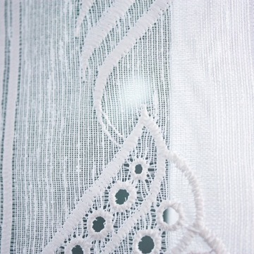 Firanka Len Kuchnia Biała Zazdrostka Haft wysokość 40 cm