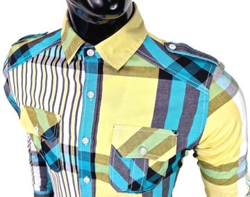 Koszula męska żółta we wzory slim KD103 r. XL