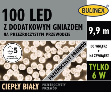 BULINEX lampki 100LED biały ciepły z dod.gn. przeźroczysty przewód