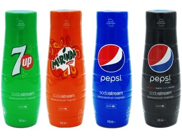 4x КОНЦЕНТРАТ СИРОПА SODASTREAM 7UP MIRINDA PEPSI / MAX 9L НАПИТОК 440 мл
